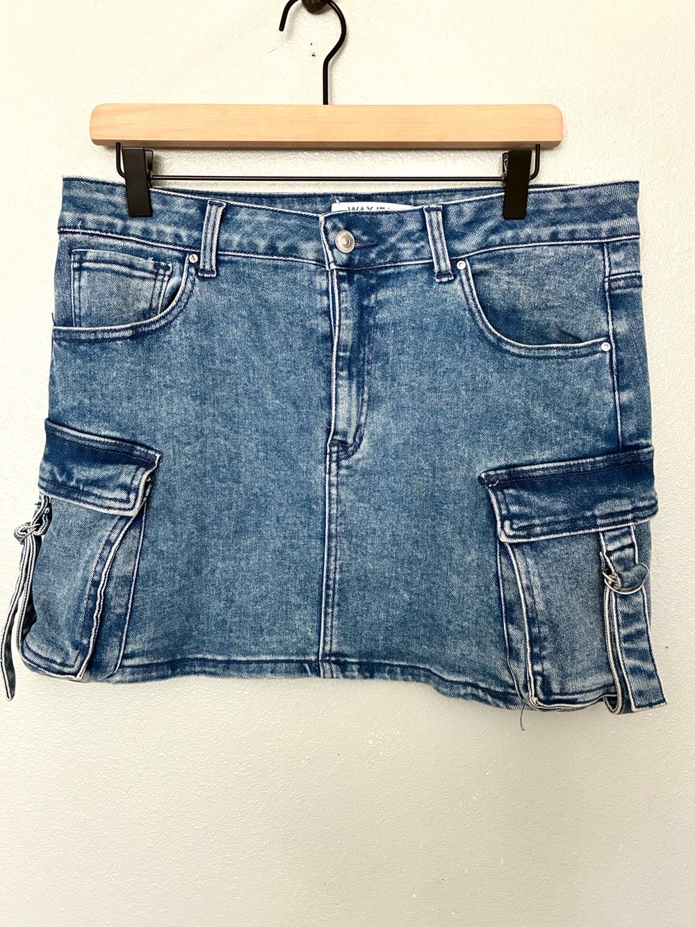Wax Jean Y2K Denim Cargo Mini Skirt Women’s M Blue Utility Stretch